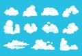 Cartoon clouds. Sky atmosphere blue heaven 2D vintage fluffy symbol clean flat shape cloudy graphic. Vector cartoons set Royalty Free Stock Photo