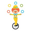 Cartoon clown with hat juggles on the bicycle vector