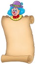 Cartoon clown holding old scroll