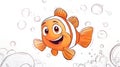 Happy Orange Clownfish Swimming Underwater, Cute Cartoon Fish with Bubbles Royalty Free Stock Photo
