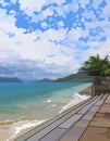 Cartoon coast of tropical sea with stone steps Royalty Free Stock Photo
