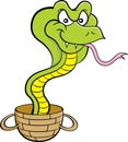 Cartoon cobra coming out of a basket Royalty Free Stock Photo