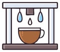 Cartoon coffee cup catching hot drops from pour over machine illustration Royalty Free Stock Photo