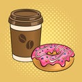 Coffee cup and donut pop art vector Royalty Free Stock Photo