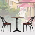 Cartoon coffee table and chairs stand outside