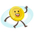 Cartoon Coin Character walking and waving his hand