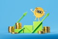 Cartoon coin with growing arrow and bar chart, income and business strategy Royalty Free Stock Photo