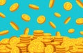 Cartoon coins falling. Gold dollar dropping, money rain background. Flying currency. Treasure, wealth or successful business Royalty Free Stock Photo