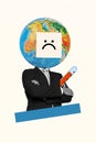 Cartoon collage illustration thermometer sick planet earth ecology issue climate change heating global warming isolated Royalty Free Stock Photo
