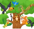Cartoon collection animal on the trees