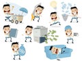 Funny cartoon collection of an asian businessman in various situations Royalty Free Stock Photo