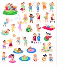 Cartoon collection of children`s characters, summer holidays