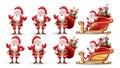 Cartoon collection of Christmas Santa Claus and Reindeer. Set of funny cartoon characters with different pose emotion. Vector Royalty Free Stock Photo