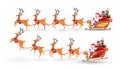 Cartoon collection of Christmas Santa Claus rides reindeer sleigh on Christmas with different pose emotion. Vector set Royalty Free Stock Photo