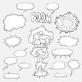 Cartoon collection, comic bubbles, explosion, clouds