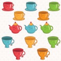 cartoon collection of cup and teapot .Vector.