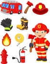 Cartoon collection of fire equipment