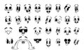 Cartoon Collection of Retro Emoji Characters. Vector Monochrome Set. Happy, Smile Cool And Crying, Wink Eye