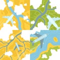 Cartoon Color Airplane Top View Landscape Scene Concept. Vector