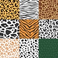 Cartoon Color Animal Skin Seamless Pattern Background Set. Vector Royalty Free Stock Photo