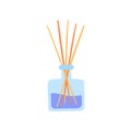 Cartoon Color Aromatherapy Concept Glass Jar with Wooden Aroma Sticks . Vector