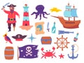 Cartoon Color Baby Pirate Icons Set. Vector Royalty Free Stock Photo