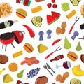 Cartoon Color Barbeque Picnic Concept Seamless Pattern Background. Vector