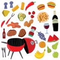 Cartoon Color Barbeque Picnic Elements Set. Vector