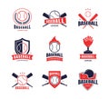 Cartoon Color Baseball Insignias Icon Set. Vector