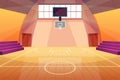 Cartoon Color Basketball Court Interior Inside Scene Concept. Vector Royalty Free Stock Photo