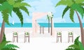 Cartoon Color Beach with Wedding Arch Landscape Scene Concept. Vector Royalty Free Stock Photo