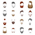 Cartoon Color Bearded Man Haircut Icon Set. Vector