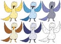 Cartoon color birds monster draw hand doodle set print