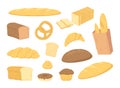 Cartoon Color Bread and Cake Icon Set. Vector Royalty Free Stock Photo