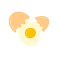 Cartoon Color Broken Raw Chicken Egg with Yolk Icon. Vector