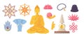 Cartoon Color Buddha Meditation Different Elements Set. Vector Royalty Free Stock Photo