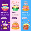 Cartoon Color Cakes Banner Vecrtical Set. Vector Royalty Free Stock Photo