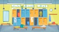 Cartoon Color Changing Room Fitness Inside Interior. Vector