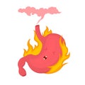 Cartoon Color Character Acid Reflux or Heartburn Concept. Vector