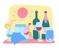 Cartoon Color Character and Alcoholic Hangover Concept. Vector Royalty Free Stock Photo