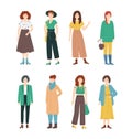 Cartoon Color Character Fashion Woman and Female Trendy Clothes Concept. Vector