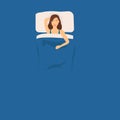 Cartoon Color Character Girl and Healthy Sleep Concept. Vector