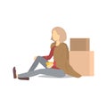 Cartoon Color Character Homeless Person with Cover. Vector