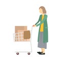 Cartoon Color Character Homeless Person with Trolley. Vector