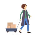 Cartoon Color Character Homeless Person Walking. Vector