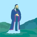 Cartoon Color Character Man Confucius East Asian Philosopher. Vector Royalty Free Stock Photo