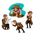 Cartoon Color Character Person Detective Concept Set. Vector Royalty Free Stock Photo