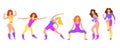 Cartoon Color Character Person Eighties Girl Aerobics Set Concept. Vector