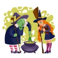 Cartoon Color Character Person Female Witches Concept. Vector