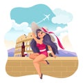 Cartoon Color Character Person Girl Travel Italy Concept. Vector